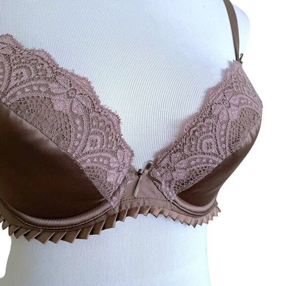 Simone Perele 34C Bra Mink Brown Satin Lace Adelaide Push Up Underwire 136340 - Picture 3 of 7